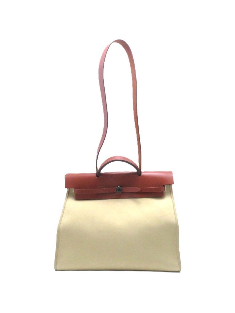 Hermes Herbag Zip MM Beige Brown Silver Shoulder Bag Toile Officier